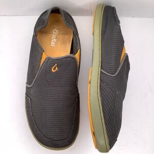 OluKai Gray Yellow Slip-On Textile Men’s Loafers Shoe’s Sz 10 Comfy Cozy